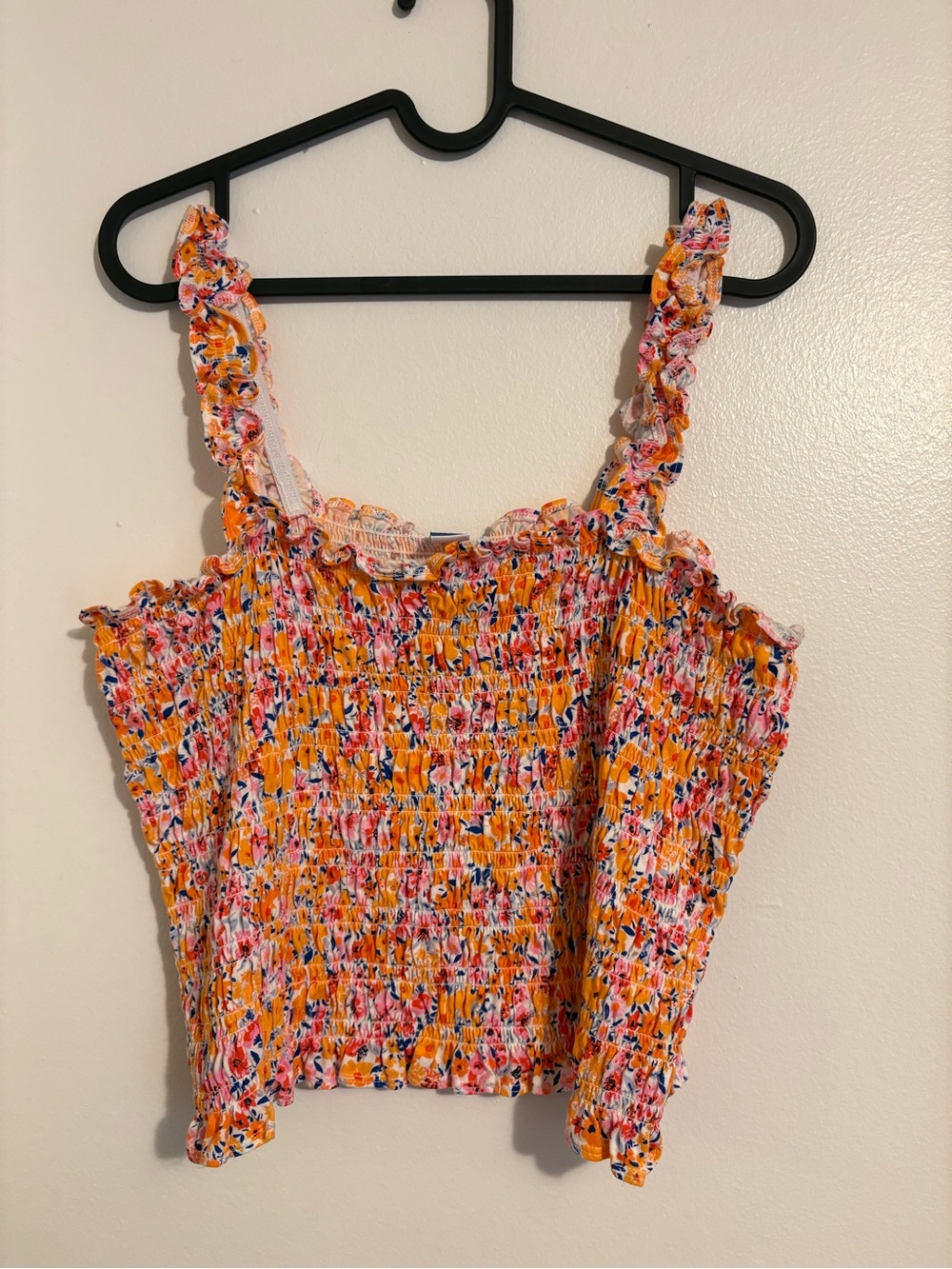 Old Navy Smocked Floral Crop Top in Orange